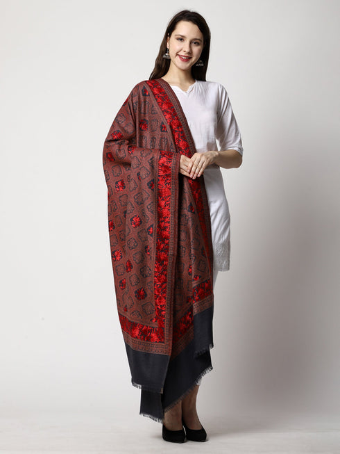 Women's Aari Embroidery Jammawar Wool Shawl
